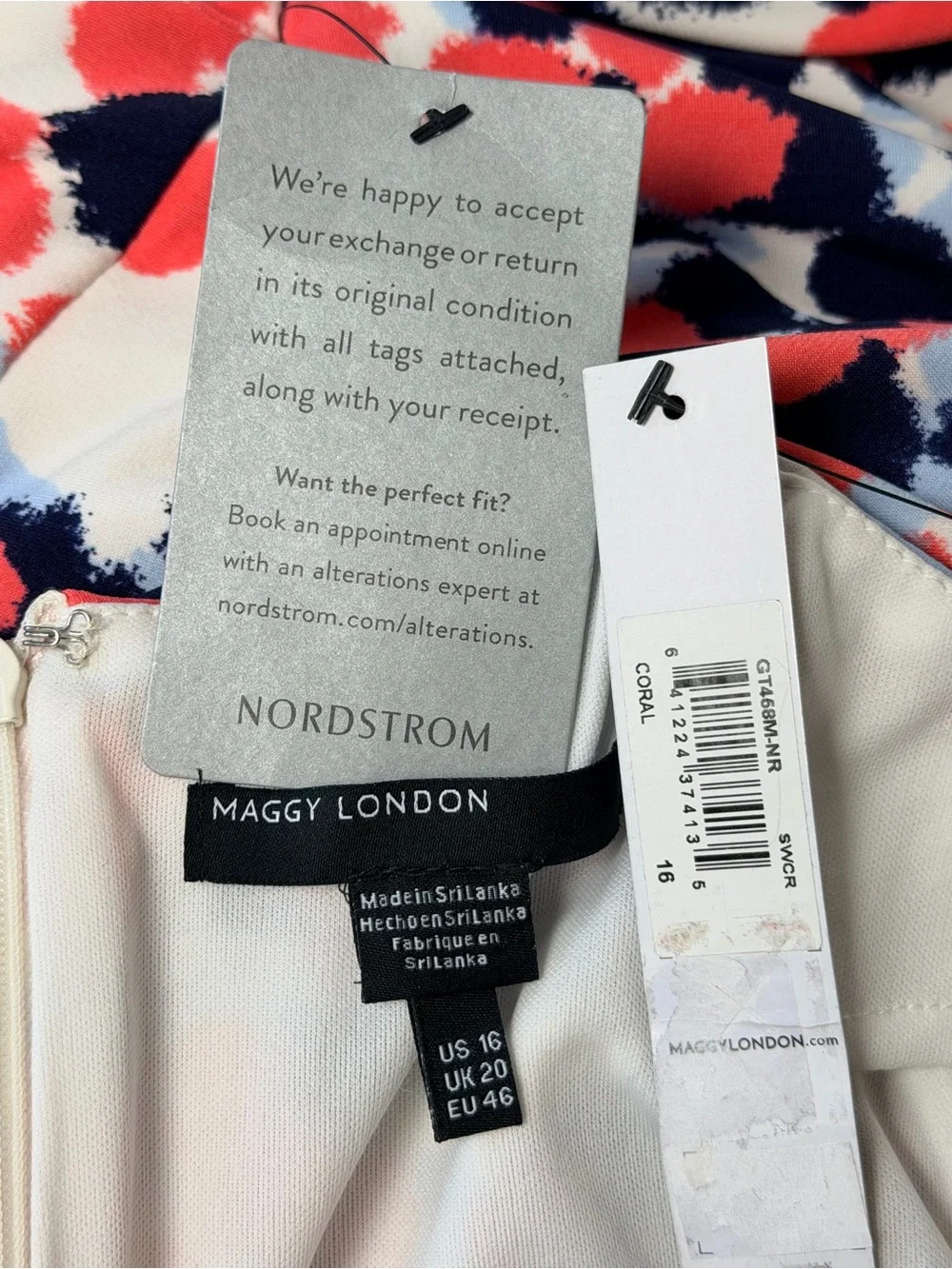 Maggy London Flutter Sleeve Faux Wrap Midi Dress Multicolor Polka Dot Size 16 - Picture 2 of 9